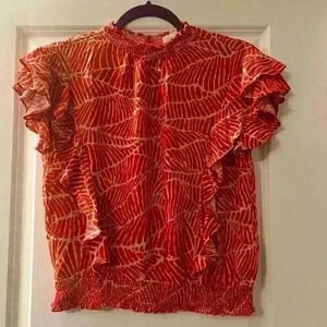 XS orange top with ruffles and elastic waist